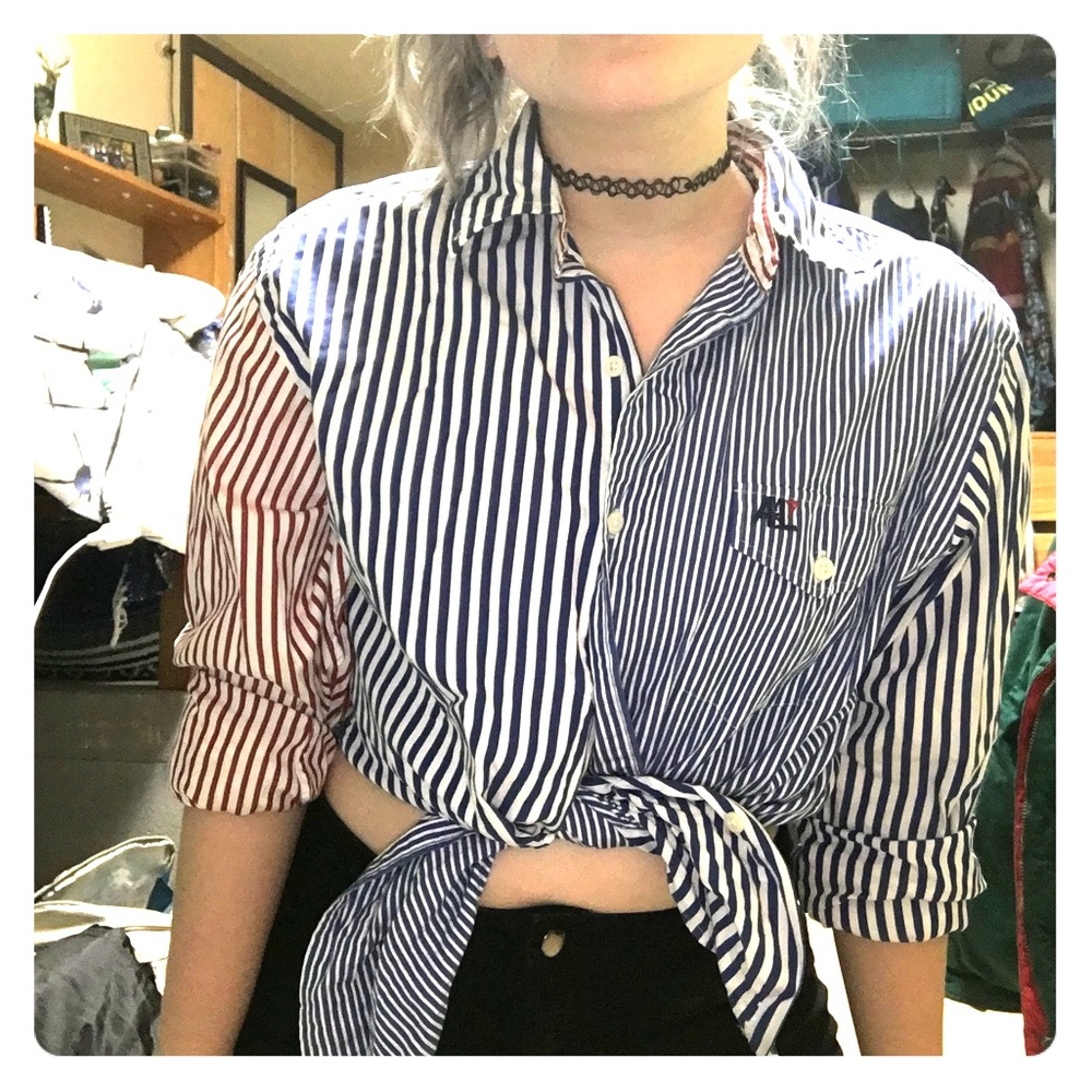 Color block stripe long sleeve polo